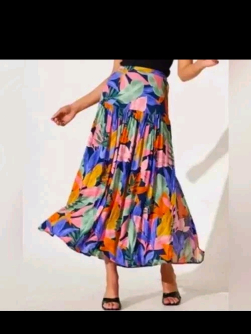 Abel The Label Vibrant Multi-Color Floral Midi Skirt Bohemian Medium Rayon